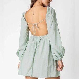 NWT Princess Polly Olivia Sage Green Long Sleeve Open Back Mini Dress SZ 0
